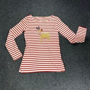 Boden Red White Striped Reindeer Christmas Long Sleeve Top Women US 4